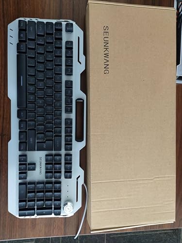 SEUNKWANG Wired Gaming Keyboard, 104 Keys Wired Gaming Keyboard with Mouse Pad, All-Metal Panel Quiet Computer Keyboard with Blue Backlit, Knob, Light Up Keyboard, Wired Keyboard for PC Gamers-Black