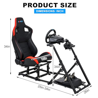 CXRCY Racing Simulator Cockpit with Seat, for G920 G29 G25 G27 | Adjustable backrest & slide rails. Formula/GT positions. Wheel & pedals not included. Fits Fanatec & Thrustmaster bases. - color: Black with quick detachable seat