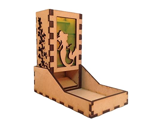 Mermaid Mini Dice Tower v1 Neon Green Acrylic Window Laser Cut MDF Unique Fast Shipping