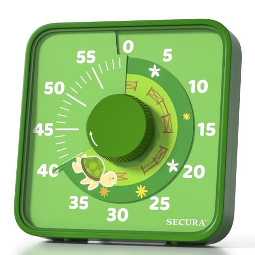 Secura 7.5-Inch Animal Pattern Visual Timer for Kids, 60-Minute Countdown Timer for Classroom or Kitchen, Durable Mechanical Timer Clock with Magnetic Backing (Green) - color: Animal & Green