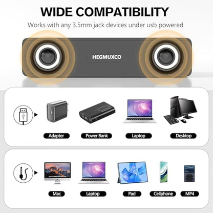 10W Wired Stereo Speaker Compact PC Speakers for Desktop -, USB Powered, 3.5mm Audio Input, Laptop Expertly Tuned Computer Soundbar