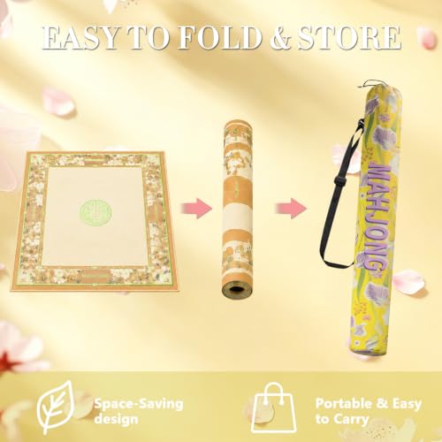 35 Inch Canvas Mahjong Mat Bag | Portable Drawstring Storage Carrying Bag with Shoulder Strap for Mahjong Mats,Travel,Game Nights and Board Games - color: Golden Lily