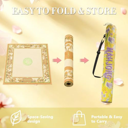 35 Inch Canvas Mahjong Mat Bag | Portable Drawstring Storage Carrying Bag with Shoulder Strap for Mahjong Mats,Travel,Game Nights and Board Games - color: Golden Lily