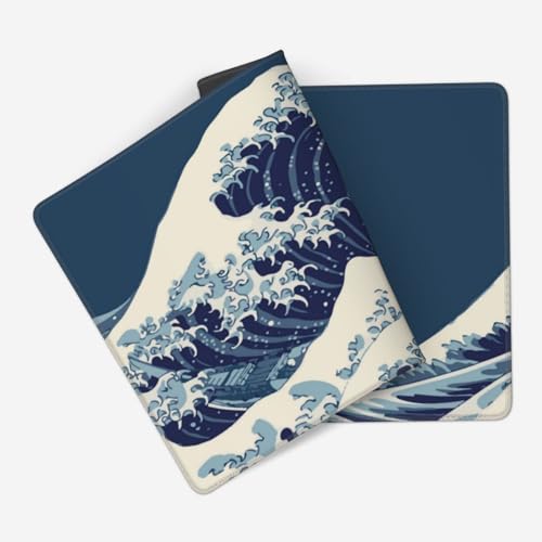 MTG Playmat Blue Great Wave TCG Mat Board Game Card Game Trading Card Game Play Mat Desk Pad Original Hand Painted Stitched Edges Smooth Surface Rubber Base 23.6x13.8in
