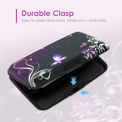 Credit Card Holder Mini, Purple Butterfly RFID Blocking Aluminum Wallet Slim Metal Hard Case Travel Wallet ID Case for Women Men - color: Purple Butterfly