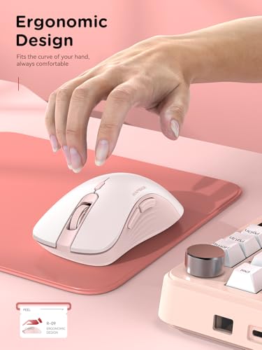 RAPIQUE Bluetooth Wireless Mouse - Dual Bluetooth & 2.4 GHz USB Receiver, Ergonomic Design, Quiet Clicks, Low Power - Multi-Device Compatibility for MacBook, Laptop, Computer, iPad Air/Pro (Pink) - color: Pink