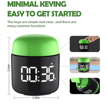 Large Display Digital Timer Stopwatch, Retro Manual Twist Table Count Down & Up Game Timer, Easy to use, Night Light Silent & Sound Timers for ADHD Study Work Kitchen Classroom Yoga Gym (Grass Green) - color: Grass Green
