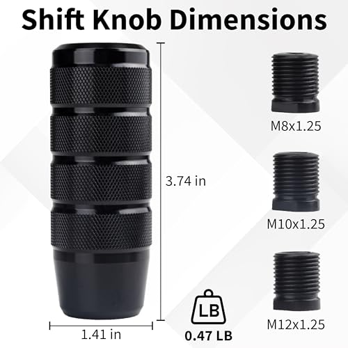 ecocstm Car Shifter Knob, Aluminum Gear Shift Style Knobs, Car Accessories | 3.74" Shift Knob with 3 Threaded Adapters M8 M10 M12 x 1.25 Fit Universal Manual Transmission, Automotive, Trucks (Black) - color: Black