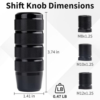 ecocstm Car Shifter Knob, Aluminum Gear Shift Style Knobs, Car Accessories | 3.74" Shift Knob with 3 Threaded Adapters M8 M10 M12 x 1.25 Fit Universal Manual Transmission, Automotive, Trucks (Black) - color: Black
