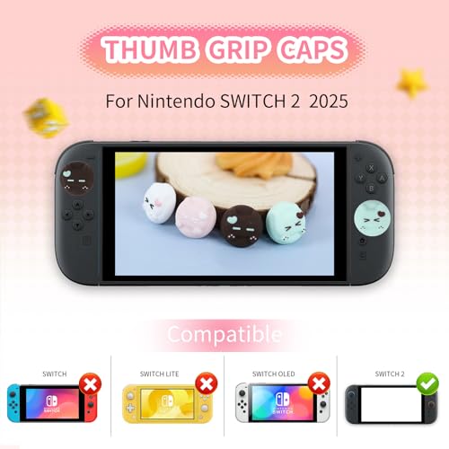 Kitty Switch 2 Joycon Thumb Grips Caps, 4 PCS Cute Kawaii Cat 3D Silicone Analog Thumbstick Button Cover Compatible with Nintendo Switch 2 Joystick Caps - color: Multicolor Cat for NS2