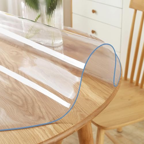 50 Inch Round New Clear Dining Room Tablecloth Dia PVC Plastic Table Cover Protector Waterproof Heat Resistant Easy Clean Clear Vinyl Table Pad Mat for Wood Marble Glass Furniture Tabletop 1.5mm Thick