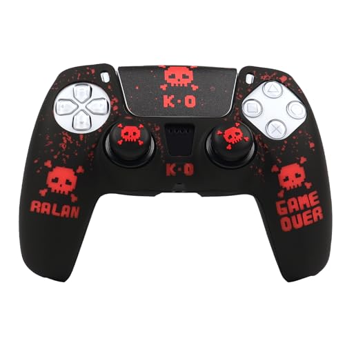 Pixelated Skull Controller Skin Cover Compatible with PS5/Playstation 5 Controller, RALAN Protector Case Customised Thumb Grip - color: Pixelated Skull Black Red