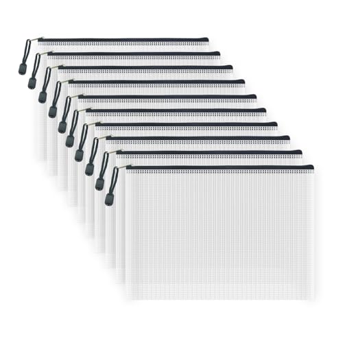 10 Pcs Zipper File Bags, Waterproof Plastic Mesh Pouch for Office School, Board Game Storage Bags (B5 Size 11.4''x8.2'', White and Black) - color: White and Black, size: B5 Size 11.4 x 8.2 inch