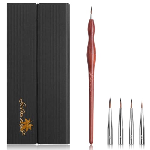 Golden Maple Kolinsky Sable Miniature Brushes Set - 4 Replaceable Heads & Red Sandalwood Handle for Miniature Models, Professional Detail Painting, Watercolor & Acrylic, Size 3/0 2/0 0 1 - size: 3/0 2/0 0 1