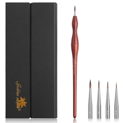 Golden Maple Kolinsky Sable Miniature Brushes Set - 4 Replaceable Heads & Red Sandalwood Handle for Miniature Models, Professional Detail Painting, Watercolor & Acrylic, Size 3/0 2/0 0 1 - size: 3/0 2/0 0 1