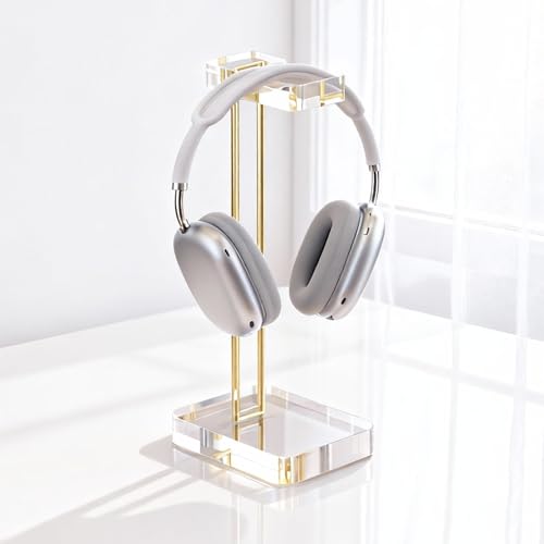 Headphone Stand Headset Holder for Desk, Solid Christal-Clear Acrylic with Gold Hardware Earphone Hanger for Gaming Room Office Accessories - color: Gold