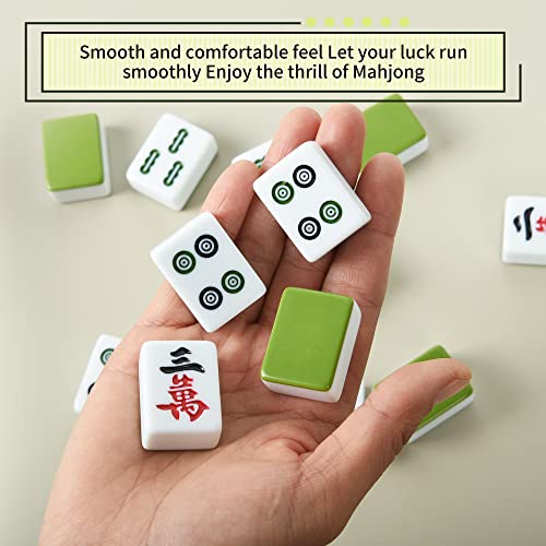 Chinese Green 1.17 Inches Compact Mahjong Set, Travel Small Size, 144 + 8 Blank Melamine Tiles, with Portable Travel Handbag Complete Mahjong Game Set - (Majiang,中国麻将) - color: Green