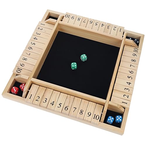 WE Games Shut the Box Wooden Board Game - Classic 4 Player Table Top Math Dice Game, Natural Wood, 8.5 in. Travel Size, 10 Numbers, for Families and Adults - color: Natural Wood, size: 8.5 x 8.5 x 1.25 in.