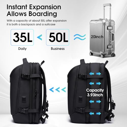 TANGCORLE Vacuum-Compressed Travel Backpack: Expandable, Airline-Approved Laptop Backpack—Unisex Business Backpack - color: Black-a50l