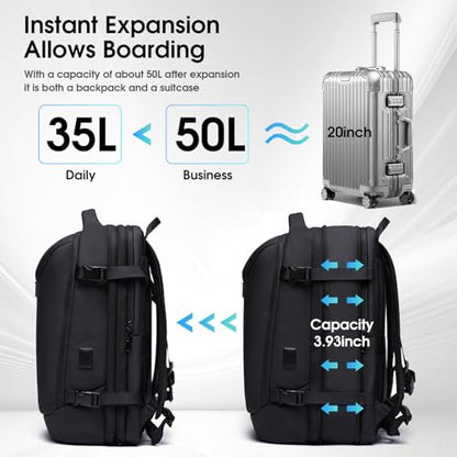 TANGCORLE Vacuum-Compressed Travel Backpack: Expandable, Airline-Approved Laptop Backpack—Unisex Business Backpack - color: Black-a50l