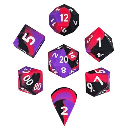 7-Piece Jumbo Silicone DND Dice Set, 25mm Oversized D&D Dice | Round Edges Soft Perfect Bouncer Compatible with Dungeons and Dragons RPG Bar Pub Club Party Games - color: Purple&black&red