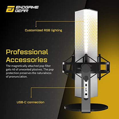 ENDGAME GEAR XSTRM USB RGB Microphone for PC Gaming, Cardioid Gaming Mic, White | USB RGB condenser gaming microphone, cardioid pickup, plug and play, for PC gaming and streaming - color: White