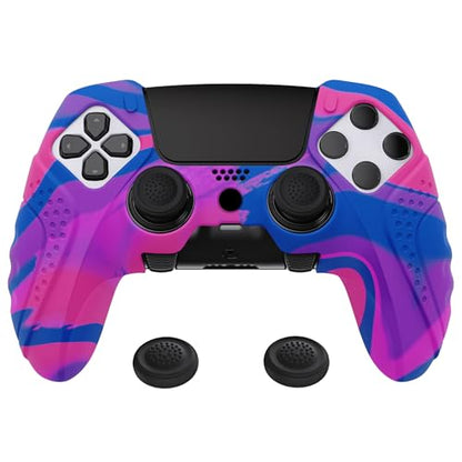 PlayVital Guardian Edition Anti-Slip Ergonomic Silicone Cover Case for ps5 Edge Controller, Soft Rubber Protector Skin for ps5 Edge Wireless Controller with Thumb Grip Caps - Pink & Purple & Blue - color: Pink & Purple & Blue