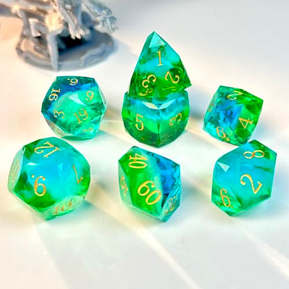 HAOMEJA Colorful Polyhedral Resin Dice Set, Hand-Cut Diamond Facet Optical Dice | Perfect for RPG, Tabletop & Board Games | Halloween, Christmas & Birthday Gift (Blue White Green) - color: 4 Blue White Green