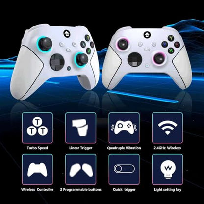 YUYIU Upgrade 2.4GHz Controller with 7 Colors RGB Light for Xbox Controller, Xbox One Series X|S,Consoles,Steam PC Windows, with 1000mAh Battery/Dual Vib-Ration/Turbo/Programmable, 3.5mm Audio Jack - color: Pearl White