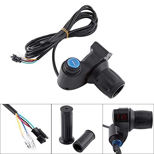 Tbest Half Twist Throttle,Throttle with Key Ignition,Universal E Throttle Grip Electric Motor Scooter Speed Controller & Cable Set,12V 99V Half Wrist Grip Throttle Handle with LED Display Key
