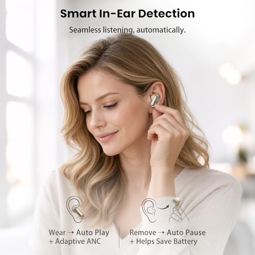 TOZO NC20 Active Noise Cancelling Wireless Earbuds LDAC Hi-Res Bluetooth | 6 Mics AI Call Ear Buds 80H Playtime, Dual Pairing, 32 EQ via App, IPX8 Waterproof, Wireless Charging Case - color: Matte Champagne