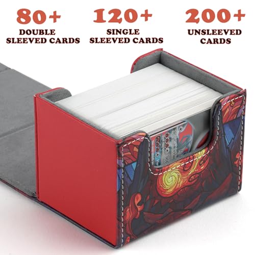 Deck Box for MTG Cards, Trading Commander Deck Case Holds 120+ Sleeved Cards, PU Leather Magnetic Collectible Card Storage Box Fits for TCG Magic Card (Red) - color: A-Red