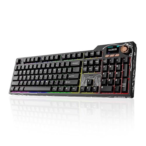Ajazz AK35I V4 Full Size Wireless Mechanical Keyboard with 1.14" Color Screen & Knob, Tri-Mode Gasket Hot Swappable Gaming Keyboard, 10000mAh Battery, RGB, Black - color: V4 Black