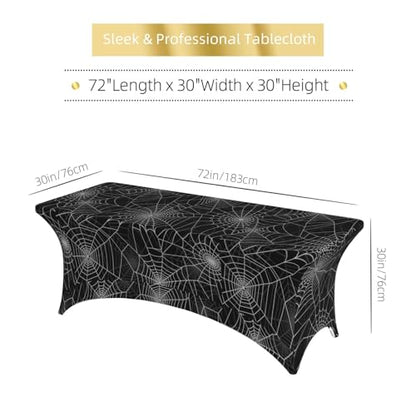 Famame Funny Halloween Spider Web Rectangular Fitted Tablecloth- 6Ft Stretch Spandex Table Covers Patio Design Tablecloths for Wedding Banquet Party (72Lx30Wx30H) - color: Halloween Spider Web, size: 3" x 1" (Rectangular)