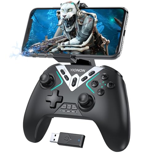 YIONON Dual Hall Effect PC Controller with USB Dongle & Phone Clip | Bluetooth Controller for PC/iPhone/Android/Steam/TV with Macro, Joystick Speed Down, 6-Axis Gyro, Vibration, Turbo, Wake Up - color: Black