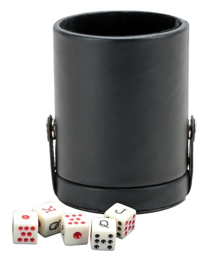 Black Leatherette Deluxe Dice Cup With Storage Compartment for Included Poker Dice Set