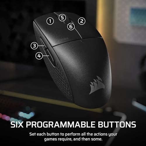 Corsair M55 Wireless Lightweight FPS Gaming Mouse – 2.4GHz & Bluetooth – 24,000 DPI – Long-Lasting Battery Life – Six Programmable Buttons – Textured Side Grips – Black - color: Black, style: Wireless
