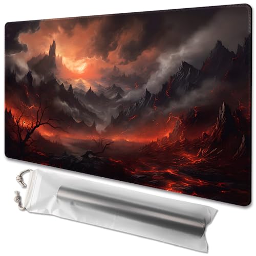 MTG Playmat Size 24x14in Free Storage Bags Non-Slip Backing, Ideal for Card Game Enthusiasts TCG Playmat (Burning Village) - color: Burning Village