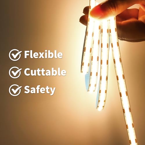 6.56FT COB LED Strip Lights Warm White 3000K USB LED Tape Lights | 640LEDs 5V USB LED Lights, High CRI 93+ Flexible Dimmable LED Light Strip for TV Backlight, Cabinet, Mirror, Bedroom Decor