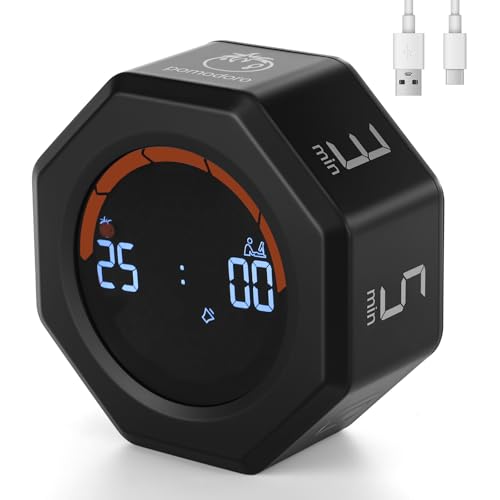 Small Productivity Timer - Pomodoro Timer with 3/5/10/25/60 Min Presets & Custom Countdown | Magnetic Rechargeable Digital Clock for Desk, Study and Games (Black) - color: Black