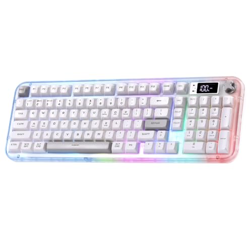 K98 Pro Wireless Keyboard,Tri-Mode Silent Creamy Keyboard | Membrane Keyboard TFT Screen, Volume Knob & Number Pad, RGB Backlit Computer Mechanical Feel Keyboard for Game/Office(White) - color: White
