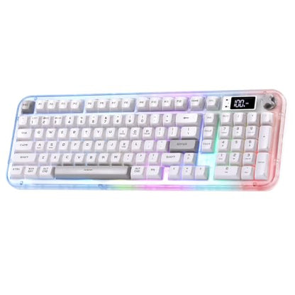 K98 Pro Wireless Keyboard,Tri-Mode Silent Creamy Keyboard | Membrane Keyboard TFT Screen, Volume Knob & Number Pad, RGB Backlit Computer Mechanical Feel Keyboard for Game/Office(White) - color: White