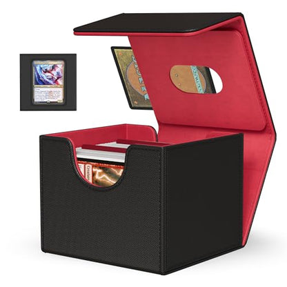 Kabinka MTG Deck Box with Window, Commander Deck Box for Trading Cards, Holds 110+ Double Sleeved Cards, Fits TCG CCG EDH (Black Red) - color: Black Red