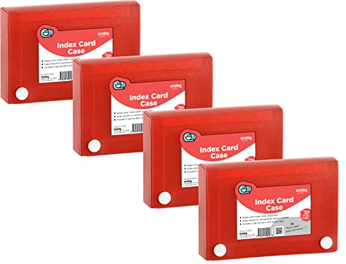 Enday Index Card Holder 3x5, Red Index Card Case with 5 Tab Dividers, Index Card Organizer, Flash Card Holder, Holds 100 Cards, 4 Pack - color: RED, size: 4