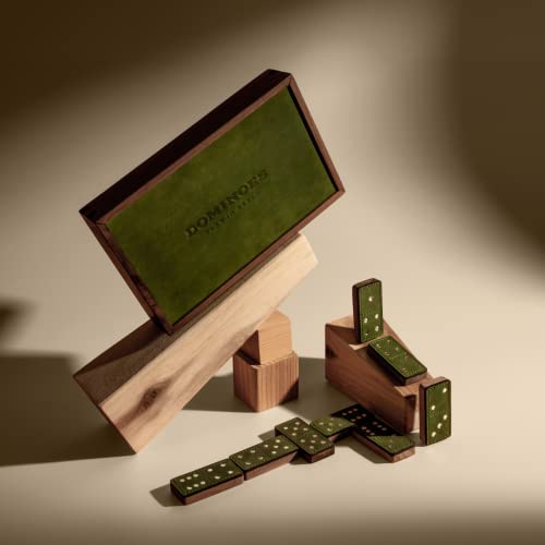 Dominoes Set for Adults 28 Tiles, Classic Board Games, Wooden Dominoes Double 6, Green - color: Green