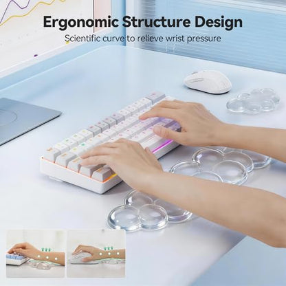 TECKNET Gel Cloud Wrist Rest Set, Cloud Wrist Rest with Non-Slip Base, Clear Wrist Pad for Keyboard with Mouse Wrist Rest for Computer Laptop Office Gaming and Pain Relief, Transparent - color: Transparent