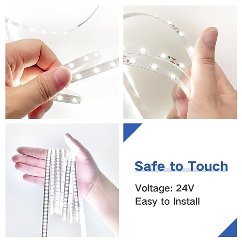 Small Led Light Strip, 12V Updated 24V Dimmable Cuttable LED Lights Strip, 32.8ft 600Leds, Super Bright LED Tape Lights for Living Room, Bedroom, Kitchen, Vanity Mirro,Flexible LED Light Strips - color: Daylight White, size: 32.8FT