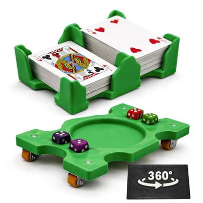 Card Holder Rotating 360°-4 Deck Playing Cards Tray Organizes | Multiple Decks for Canasta, Poker and More | Lightweight (4-Deck-Green)