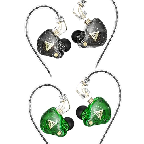 Wired Gaming Earbuds 2 Pack, AK6 PRO in Ear Monitors, Deep Bass Sound Wired Earbuds, HiFi in Ear Headphones with New 1DD 10mm Dynamic Driver, IEM for Music Gaming Video Calling (Black+Green) - color: Black+Green