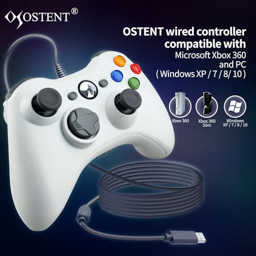 OSTENT Wired USB Controller Gamepad Joystick for Microsoft Xbox 360 Console Windows PC Laptop Computer Video Game Color White - color: White